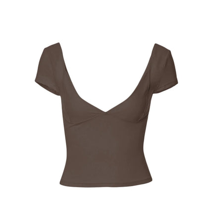 Lamuusaa y2k Tops Women Summer Clothes Sweet Solid Color V Neck Short Sleeve T Shirts Tanks 2000s Aesthetic Tees Streetwear