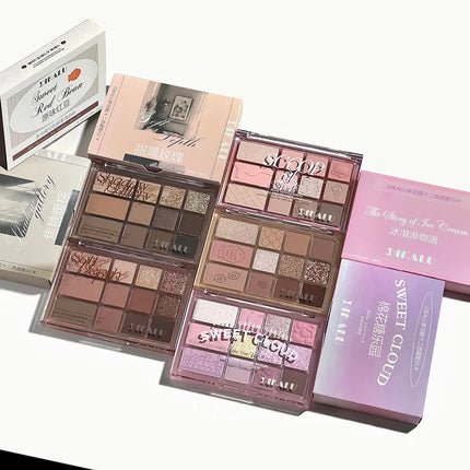 12Color Pink Brown Eye Shadow Tray Pearl Glitter Earth Matte Chocolate Eyeshadow Palette Korea Low Saturation Eye Pigment Makeup