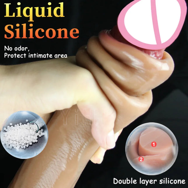 Skin-sliding foreskin dildo. Realistic dildos for women, anal-vaginal stimulation, long fake penis butt plug sex toys for women.