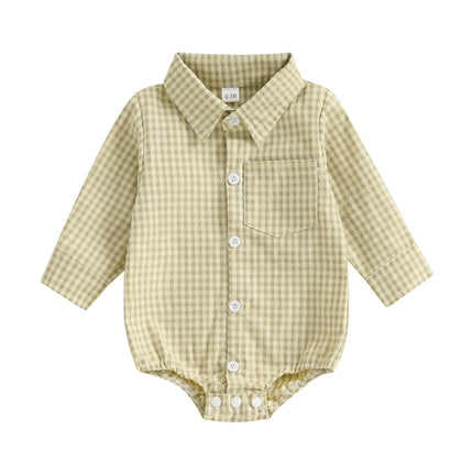 Pudcoco Baby Boys Plaid Romper Button-down Long Sleeve Lapel Neck Adorable Fall Jumpsuits