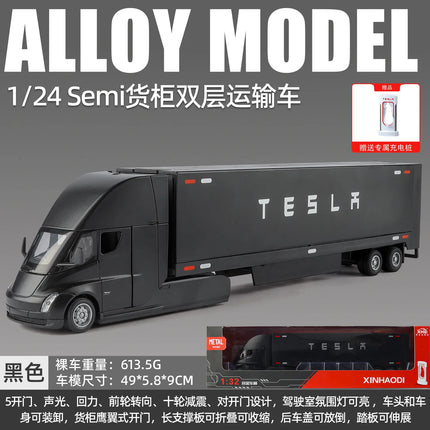 1:32 Semi sound and lght Alloy Container Double Decker Transporter Model Ornament Toy Diecast Alloy Car Model Collectible