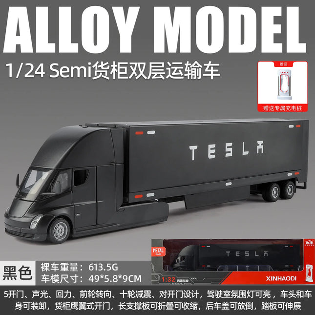 1:32 Semi sound and lght Alloy Container Double Decker Transporter Model Ornament Toy Diecast Alloy Car Model Collectible
