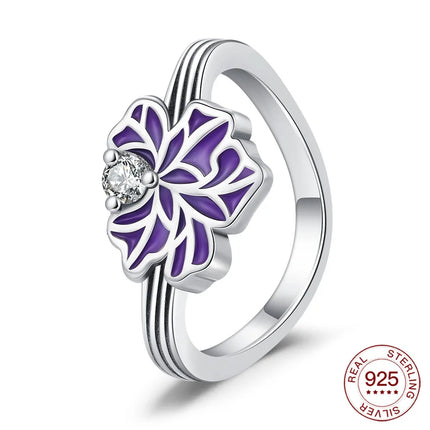 New Rings 925 Silver Ring Original Five-Petal Clover Blue Lotus Ring For Women Luxury Zircon Simple Finger Ring Jewelry Gifts