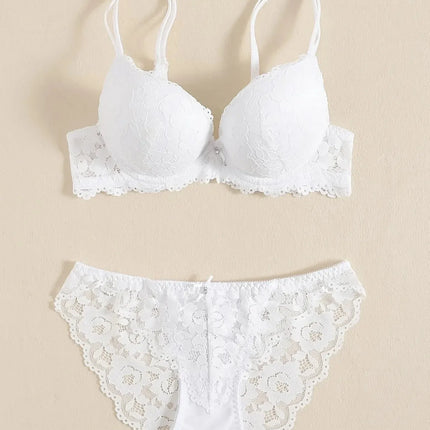 1 Set Elegant Lace Embroidery & Breathable Fabric Lingerie Set: Push-Up Bra, Drop Waist Sheer Panty - Ultimate Valentine's Day