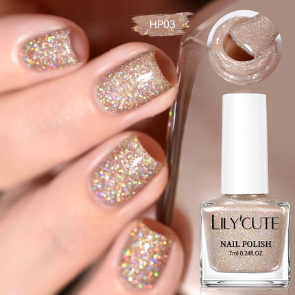 LILYCUTE 7ml Nail Polish Holographic Reflective Colorful Shining Effec Manicure Nail Art Varnish No Need Lamp Air Dry
