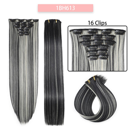 24Inchs 16 Clips in Synthetic Hair Extensions Long Straight Hairstyle Synthetic brown Black Hairpieces Heat Resistant False Hair