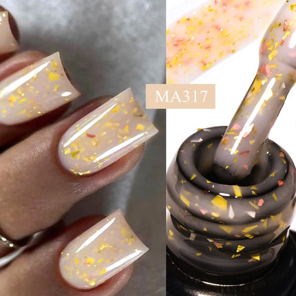 MEET ACROSS 7ml Rubber Base Gel Glitter Nude Pink White 2 In 1 Gel Nail Polish Nail Art Varnish For Nails Winter Autumn Manicure