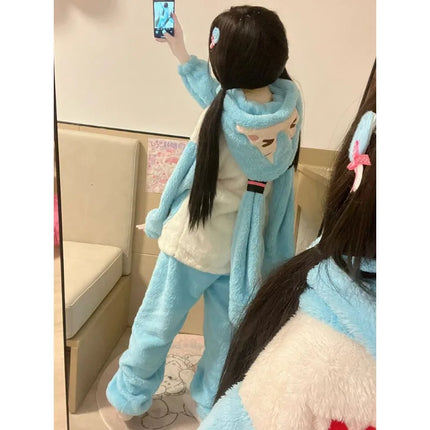 Anime Hatsune Miku Coral Velvet Cute Pajamas Women's Autumn Winter New Plush Thickened Flannel Warm Home Suit Set birthday gifts