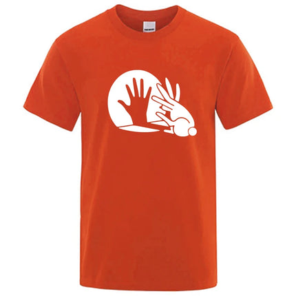 Men's High Quality T-shirt 100% Cotton Funny Shadow Puppet Design Print Summer Casual Loose O-neck for Male T-shirt Tops Tees