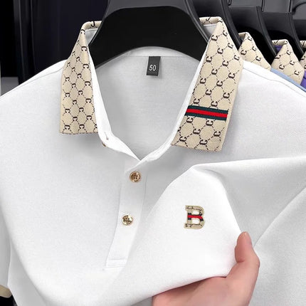 Advanced letter embroidery short sleeve polo shirt light luxury brand business leisure summer men's T-shirt fashion lapel top