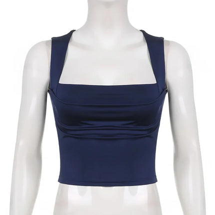 Folds Tanks for Women Solid Elegant Slim Sexy Harajuku Minimalist High Street Y2k Clothes Crop Tops Design