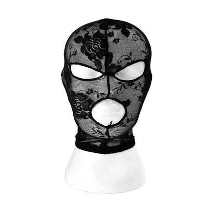 Gothic Lace Hood with Detachable Veil Sensory Control Mask for Women Weave Black Bondage Headwear SM Breathable Face Cover