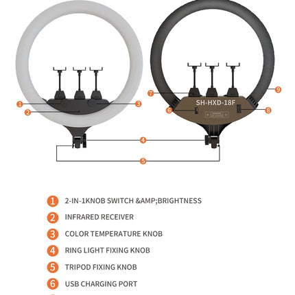 SH Ring Light 18inch Kit 36W 6500K Professional LED Control Stand Phone Holder Tube  Bag for Tattoo Lash Extension Barber Light