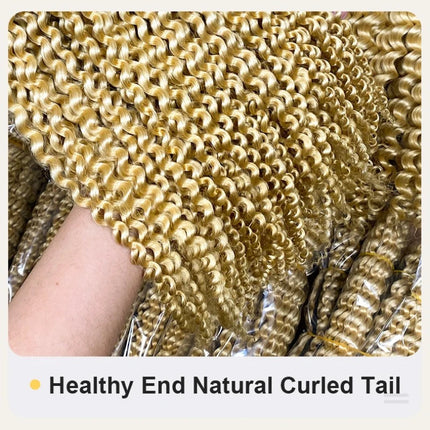613 Deep Wave Crochet Human Hair Bulk Knotless Pre-Separated Kinky Curly With String Pre-Looped Reusable Hair Extensions 14-24''