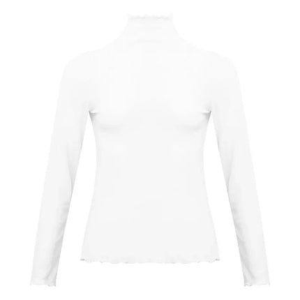 Sexy Women T Shirt See Through Transparent Mesh Tops Long Sleeve Sheer Slim Ladies Solid Turtleneck Silk T-Shirt Lace Crop Top
