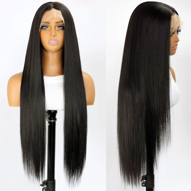Black 13x4 Lace Front Wigs 32 Inch Long Straight Synthetic Wigs Free Part Lace Front Wig (32 Inch)