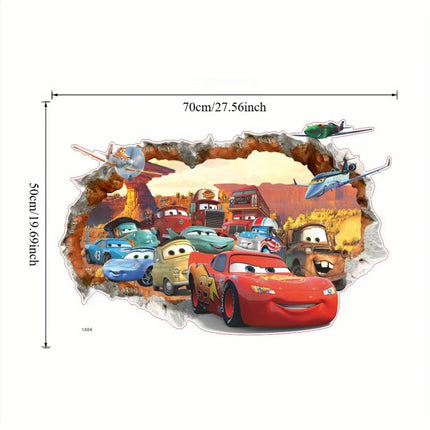 1 Disney Cars 3D Wall Sticker - Lightning Mcqueen and Racing Theme, Decals Suitable for Bedroom Decoration, Self-Adhesive Playful Design