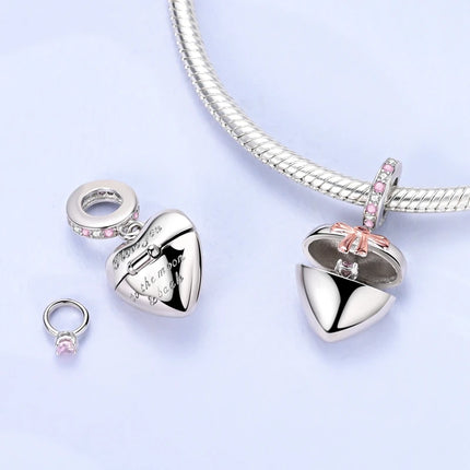 Charm Bead 925 Sterling Silver Heart Starry Sky Family Mother-Daughter-Sister Charm Fit Bracelets Pendant Women DIY Jewelry Gift