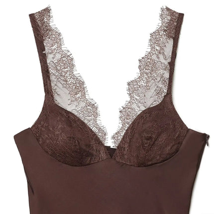 HH Elegant Women's Lace Splice Sexy Satin Sling Top 2026 Spring Summer Fashion Female V-Neck Backless Slimming Underwear Vest