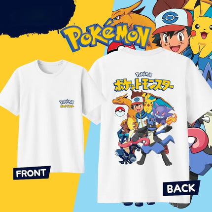 2026 Summer Hot Sale Pokemon Ash & Friends Print T-Shirt 100% Cotton Loose Sport Tee for Adults Kids Family, Breathable Tops