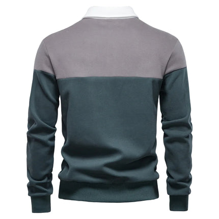 2025 New Arrival Long-Sleeve Polo-Collar Sweatshirt for Men, High-Quality Patchwork Casual Top