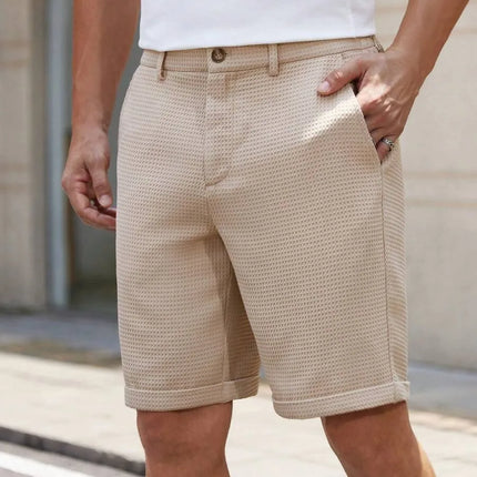 Men's Waffle Texture Slim Fit Shorts Solid Color Button Waist Summer Casual Outdoor Multi-Color Trousers