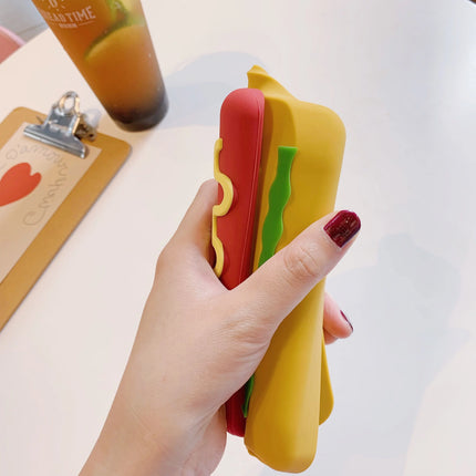 Cute 3D Hot Dog Silicone Phone Cover For iPhone Series 17 16 15 14 Soft Anti-drop Food Shape Protective Case Food Style Cover