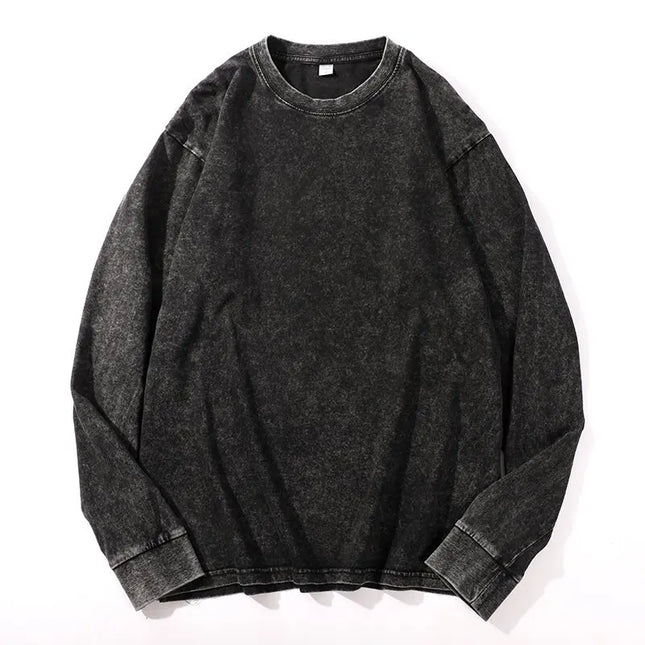 Y2K Fashion Men's Streetwear Black T-Shirt Autumn New Washed Cotton Vintage Solid O-Neck Long Sleeve T-Shirt For Men Techwear