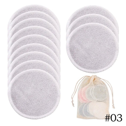 Reusable Bamboo Fiber Makeup Remover Pads 12pcs/Pack Washable Rounds Cleansing Facial Cotton Make Up Removal Pads Tool