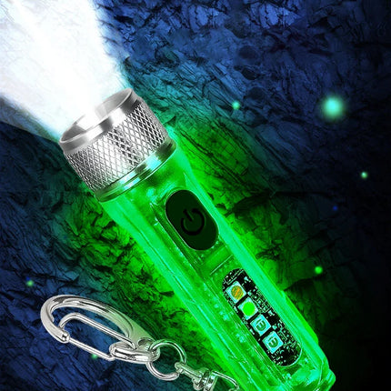 Mini Keychain Flashlight USB Rechargeable Powerful Flashlight Outdoor Camping COB Emergency Red and Blue Torch Tail Magnet Light