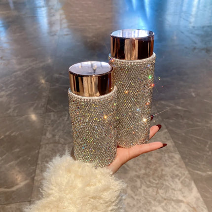 Bling Portable Thermos Cup with Tea Infuser Rhinestone Tumbler Crystal Gift Car Coffee Mug Mini Stainless Steel Water Bottles