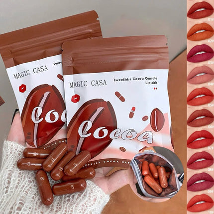 10pcs/set Mini Cocoa Lipsticks Long Lasting Velvet Matte Capsule Lipstick Natural Chocolate Solid Lip Gloss Makeup Cosmetic Gift