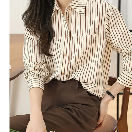 Women's Striped Shirt Casual Long Sleeve Fashion Outerwear Korean Style Spring Autumn New Arrival Elegant French Feel Top
