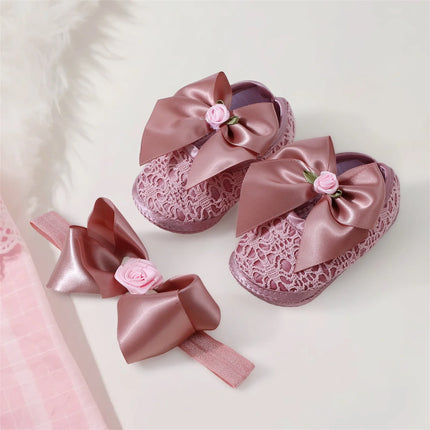 0-12months Infant Girls Princess Shoes Floral Bow Decor Lace  Non-slip Shoes  for baby girls
