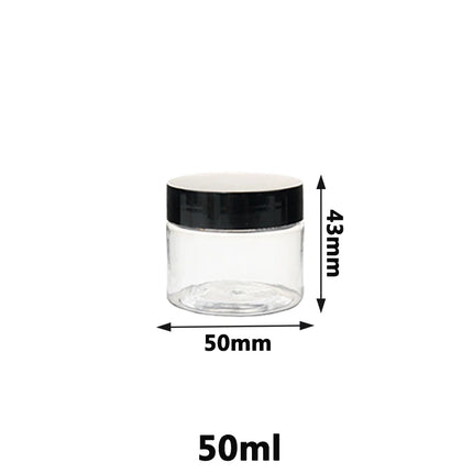 50pcs/pack 50ml Plastic Cosmetics Jar Makeup Box with Black Cap Travel Face Cream Bottle Container Refillable Empty Makeup Jar