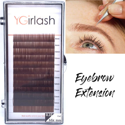 YGirlash Hand Made High Quality Straight Curvate Extensions False Eyebrow 12Lines Brown Color Eyebrow Extension