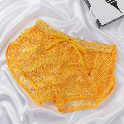 Loose Fit Men's Aro Shorts Mesh Boxer Briefs See through Breathable Underwear Sexy Home Pants