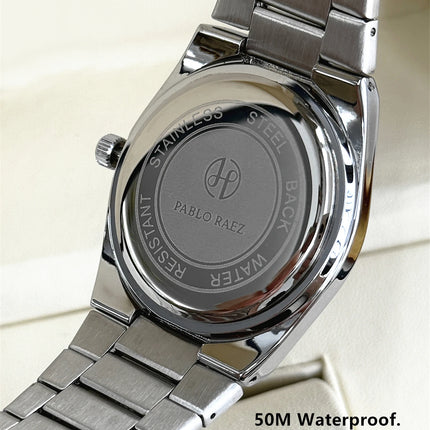 PABLO RAEZ Luxury Quartz Men's Wristwatch Men Watches Waterproof Luminous Date Week Stainless Steel Men's Watch Male Reloj+box