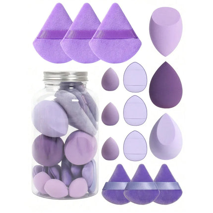 15pcs Makeup Sponge Set With Storage Jar,Powder Puff  Mini Powder Puff Mini Finger Air Cushion Triangle puff