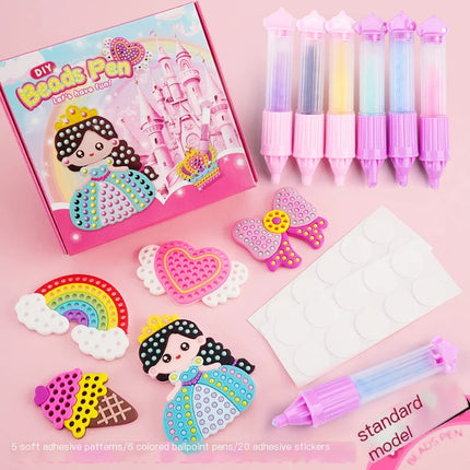 DIY Handmade Beads Pen Set Creative Princess Rainbow Bow Sticker Production Girls Toy Kit for Kids Gift