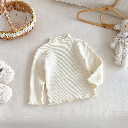 Kids Girls High Neck Knit Sweater Childrens Long Sleeve Undershirt Ruffled Solid Color Autumn for 0-5Y Girls Inner Top