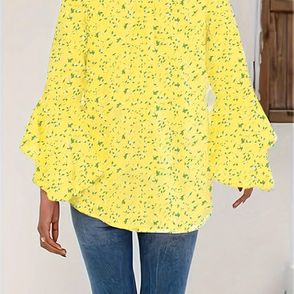 Plus Size Floral Ruffle Sleeve Top Women's V-Neck Boho Blouse Summer Beach Shirt Free Shipping