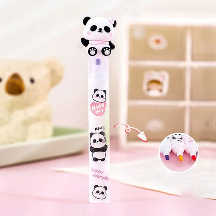 3 in 1 Cute Panda Highlighter Pen Creative Colorful Marker Pen Multifunction 3 Layer Splicing Diy Color Ledger Pen School Office