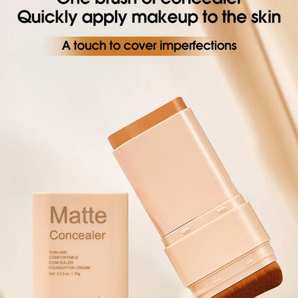 15g 2-in-1 foundation eraser double-ended concealer stick with brush head waterproof, natural makeup, long-lasting cream texture