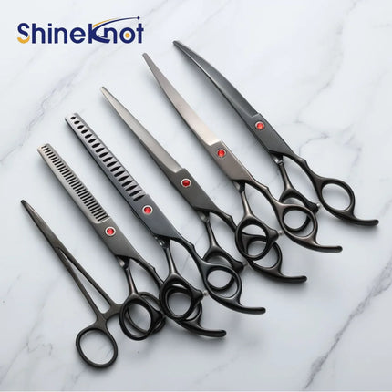 SHINEKNOT 7-Inch Pet Scissors Set Specially Designed For Dog Hair Cutting With Curved Scissors Teddy Bear Professional Hair Trim