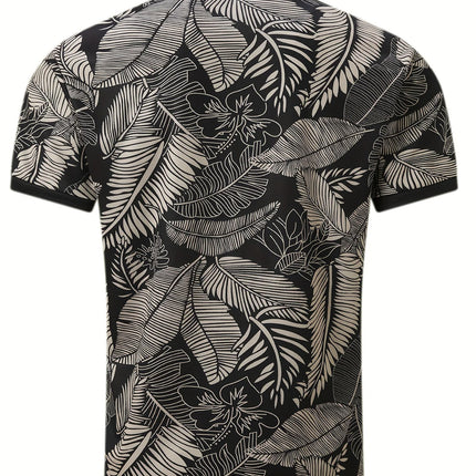 Men's Feather Printed Short Sleeved Polo Shirt, Summer Men's Top with A Collar, Casual and Comfortable Short Sleeved Polo Shirt