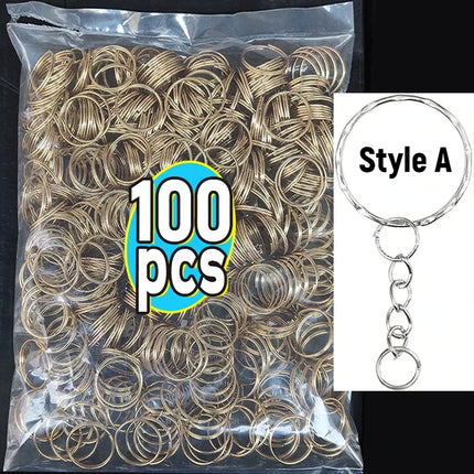 50/100pcs Stainless Steel Metal Blank Keyring Keychain Split Rings DIY Keyfob Keys Ring Lobster Clasp Key Pendant Chains Buckles