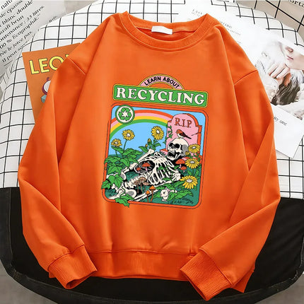 Comic Design Vintage Hoodies Fashion Warm Fleece Sweatshirt Soft  O-Neck Pullover Casual Female Clothes