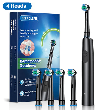 Electric Toothbrush Rotating Deep Clean Whitening Teeth for Adult Ultrasonic Toothbrush with 4/8pcs Refill Replacement Heads