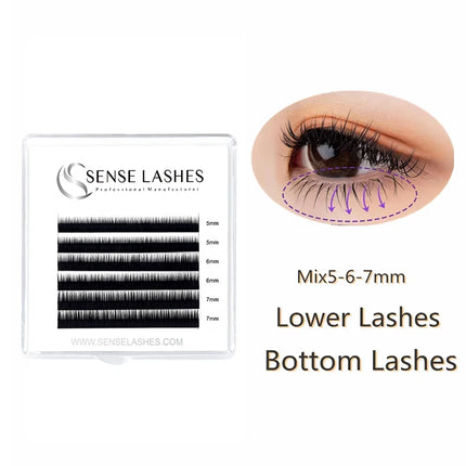 SENSE LASHES 6 Rows Lower Lashes 5-7mm Mix Individual Bottom Eyelashes Extension B Curl Natural Short Eyebrow Under Eyelash